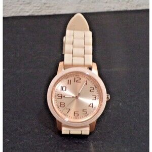 Time & Tru Blush Benzel Watch Quartz Silicone Adjustable Strap Rose Gold F101